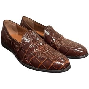 Stacy Adams brown, genuine, snake skin and leather slip on loafer style shoes 8